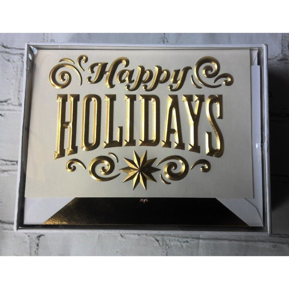Hallmark Signature Cards Gold Foil Christmas Happy Holidays 12 Cards New Sealed